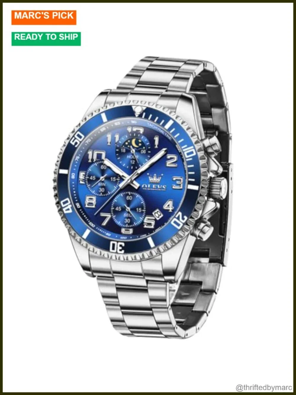 Men's Stainless Steel Watch Quartz Movement Chronograph Waterproof